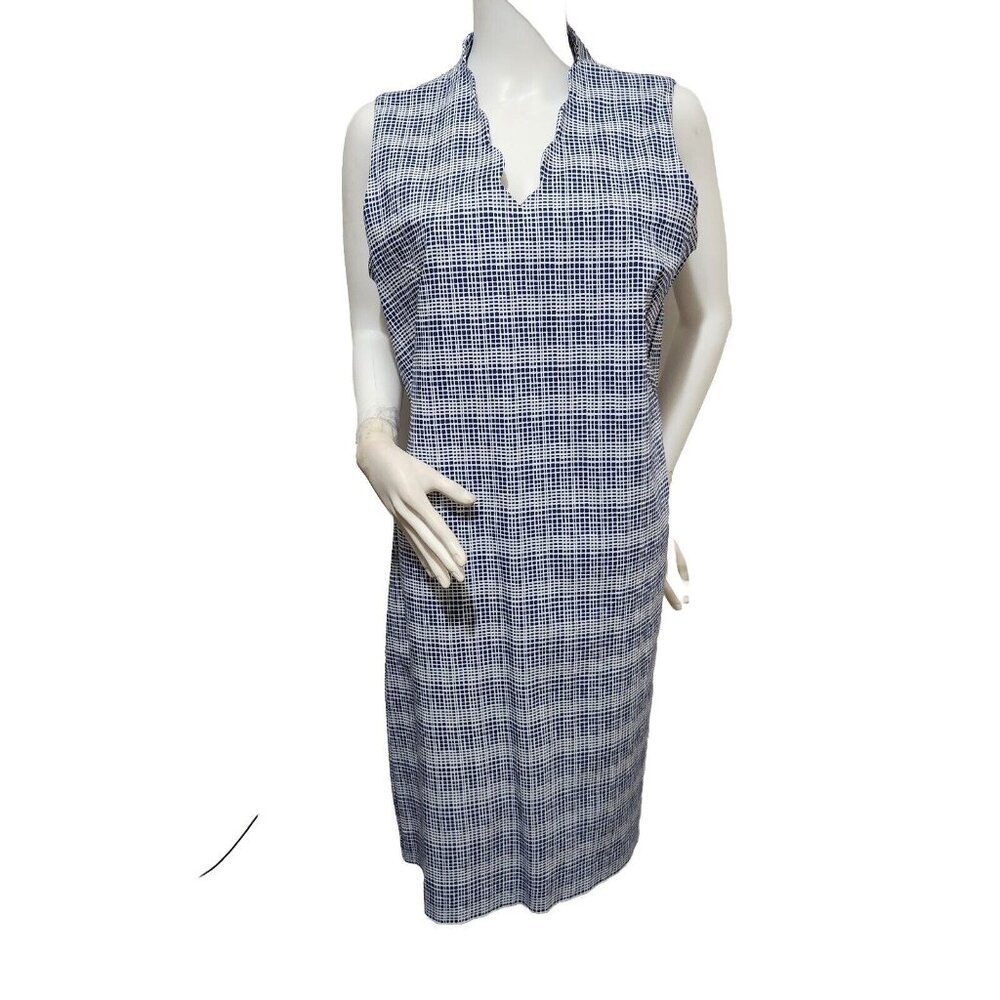 J.McLaughlin Vilma Women's Blue Geo-print Scalloped Neckline Sheath Size 14 ---5